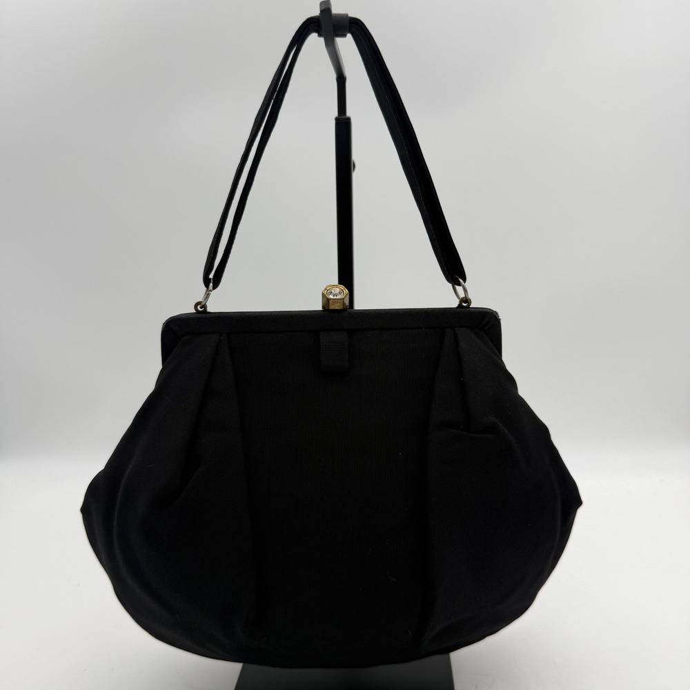 Vintage London Luggage Lexington KY Black Faille Rhinestone Kiss Lock Handbag